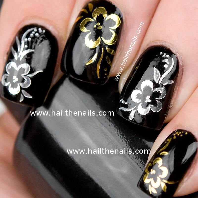 Gold or Silver Rose Flower Print Nail Art Water Transfer Decal