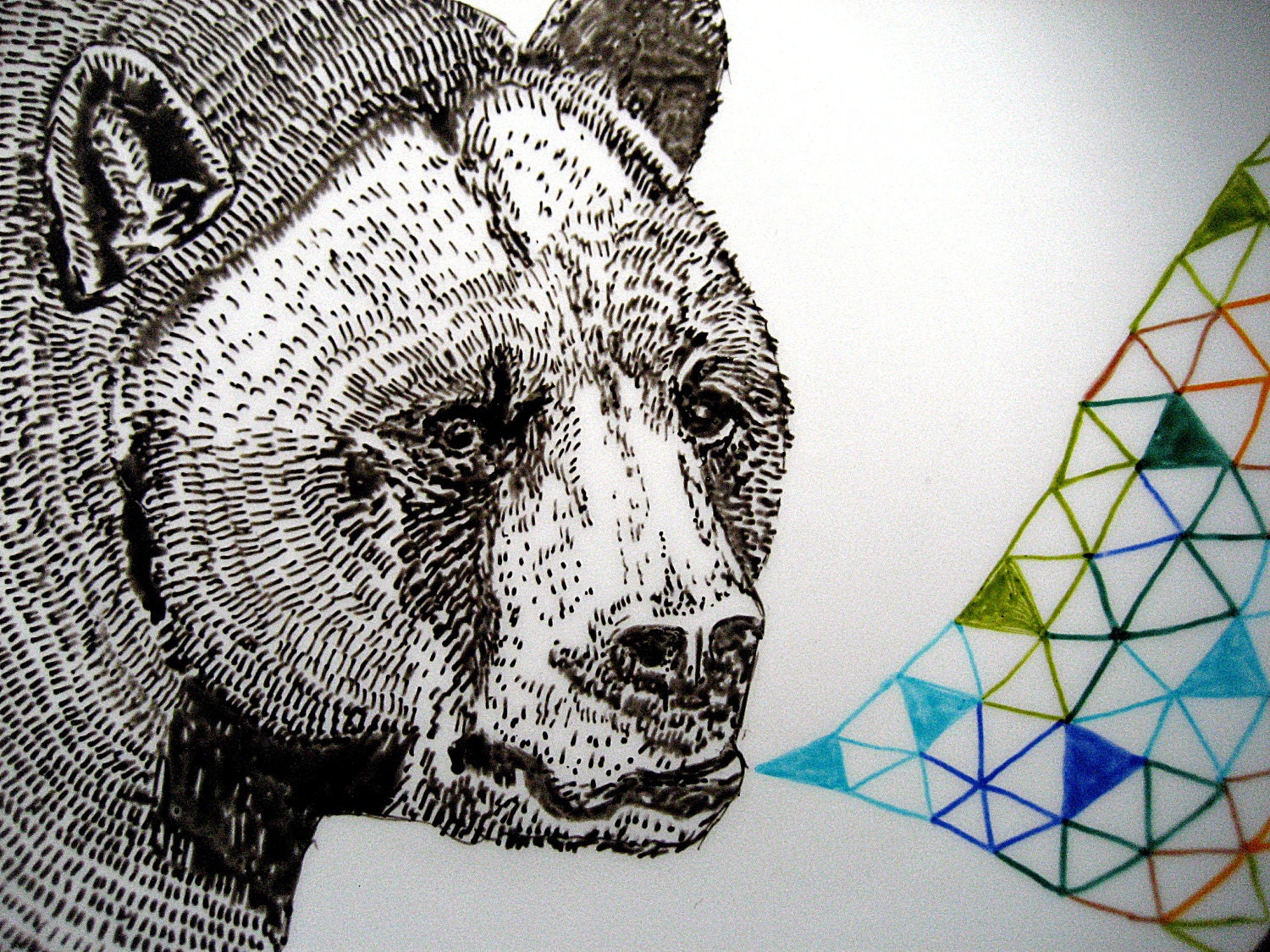Black Bear Geometric Design Plates hand illustrated porcelain Set of two