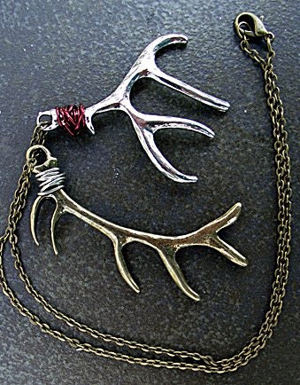 Antler Necklace Deer Silver and Bronze
