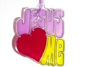ORNAMENT - Jesus Loves Me - Acrylic - Lilac- Wine - Yellow -  Handpainted Home Decor