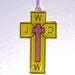 ORNAMENT - Cross- WWJD - Acrylic - Yellow & -Lilac Handpainted Home Decor