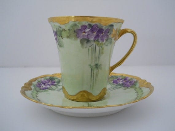 Haviland Limoges France Artist Signed Teacup Chocolate Cup c Early 1900s Estate Find