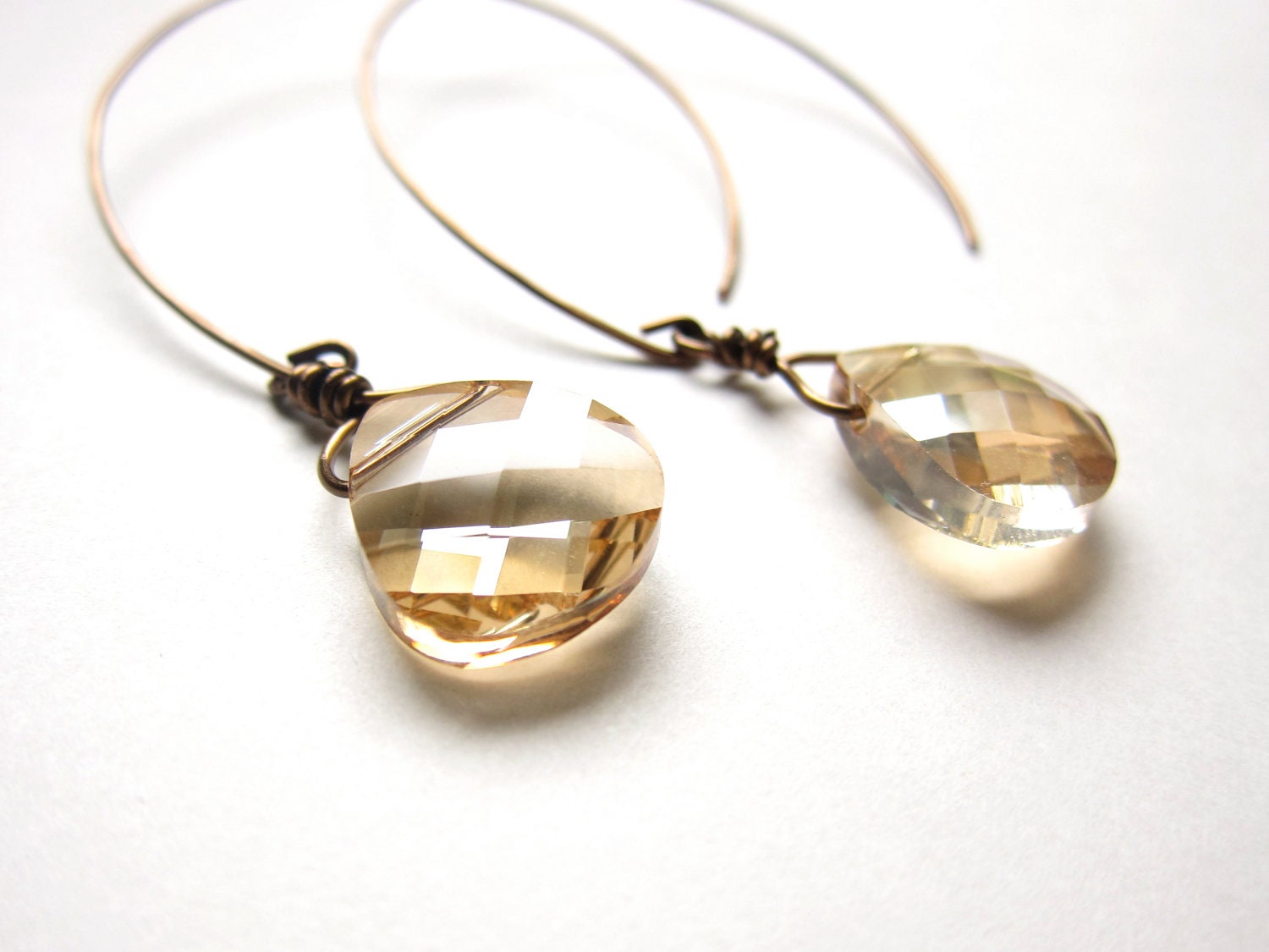 Champaign  Swarovski Crystal  Brass Wire-wrapped Hoops  New for Fall