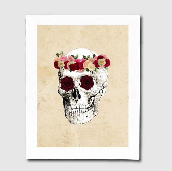 8x10 Skull and Floral Headdress DIY Printable Art Print Il_570xn