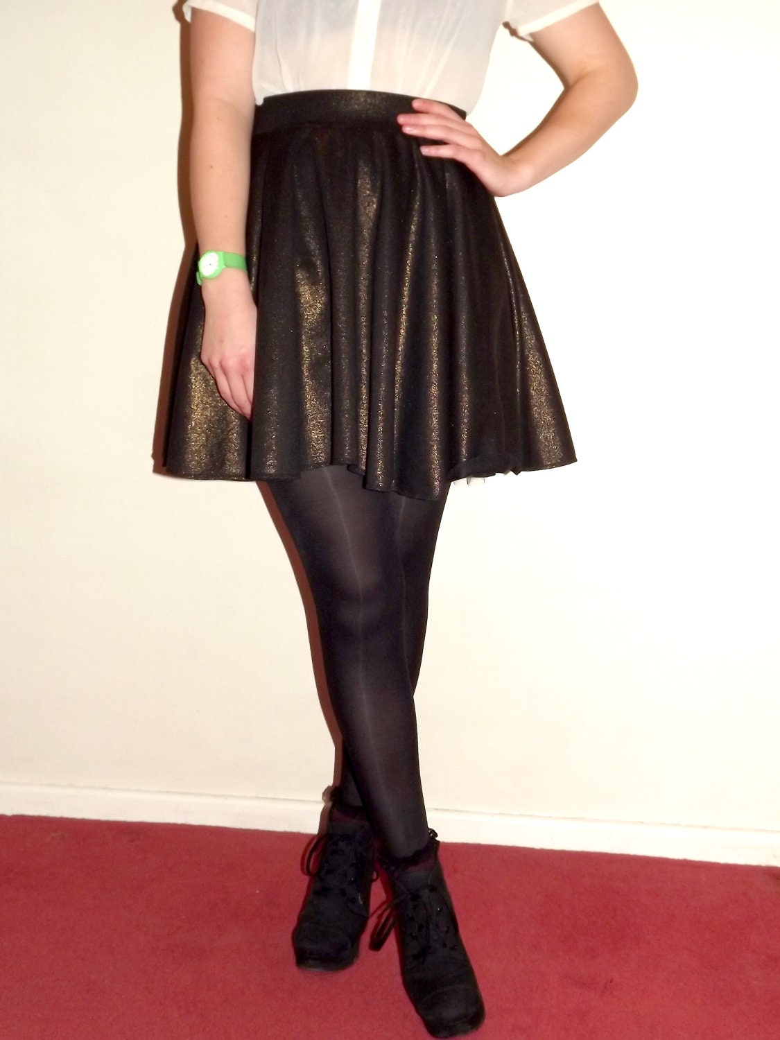 Gold jersey party skirt, netting underskirt. Ethical Fashion.