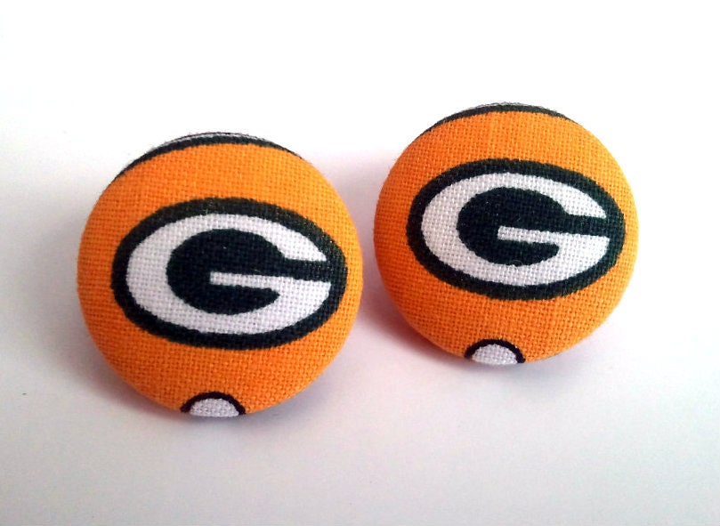 Greenbay Packers green and yellow symbol handmade button earrings