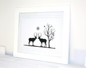 Winter Mornings - A4 Black & White Stag Print - unframed