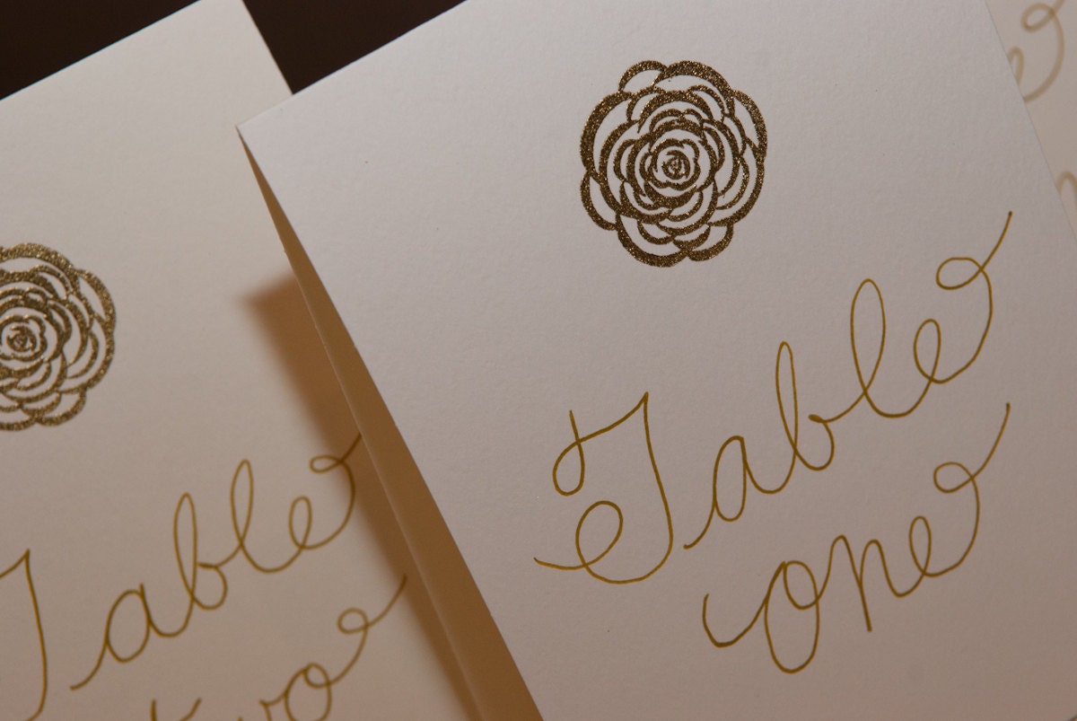 Wedding Table Numbers / Table Tents/ Signs with Handwritten Calligraphy and Optional Embossing