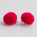handmade clip earrings with bright pink pompoms fluorescent neon, clips, pom pom, pompon by bimabejbe
