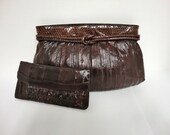 Eel Skin Clutch Purse and Wallet, Espresso Brown
