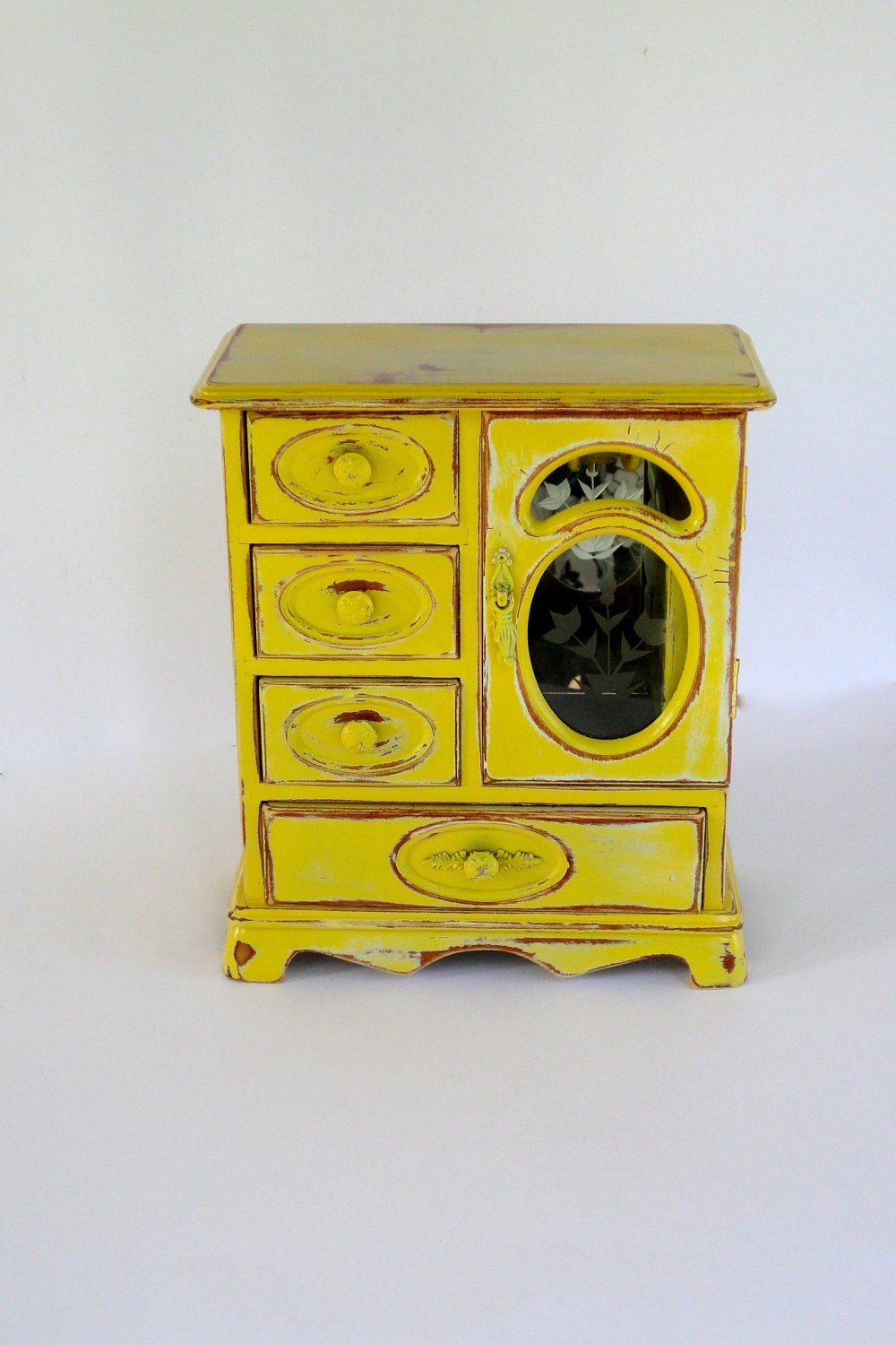 Mellow Yellow Jewelry Box, Solid Oak, Hand Painted and De-stressed