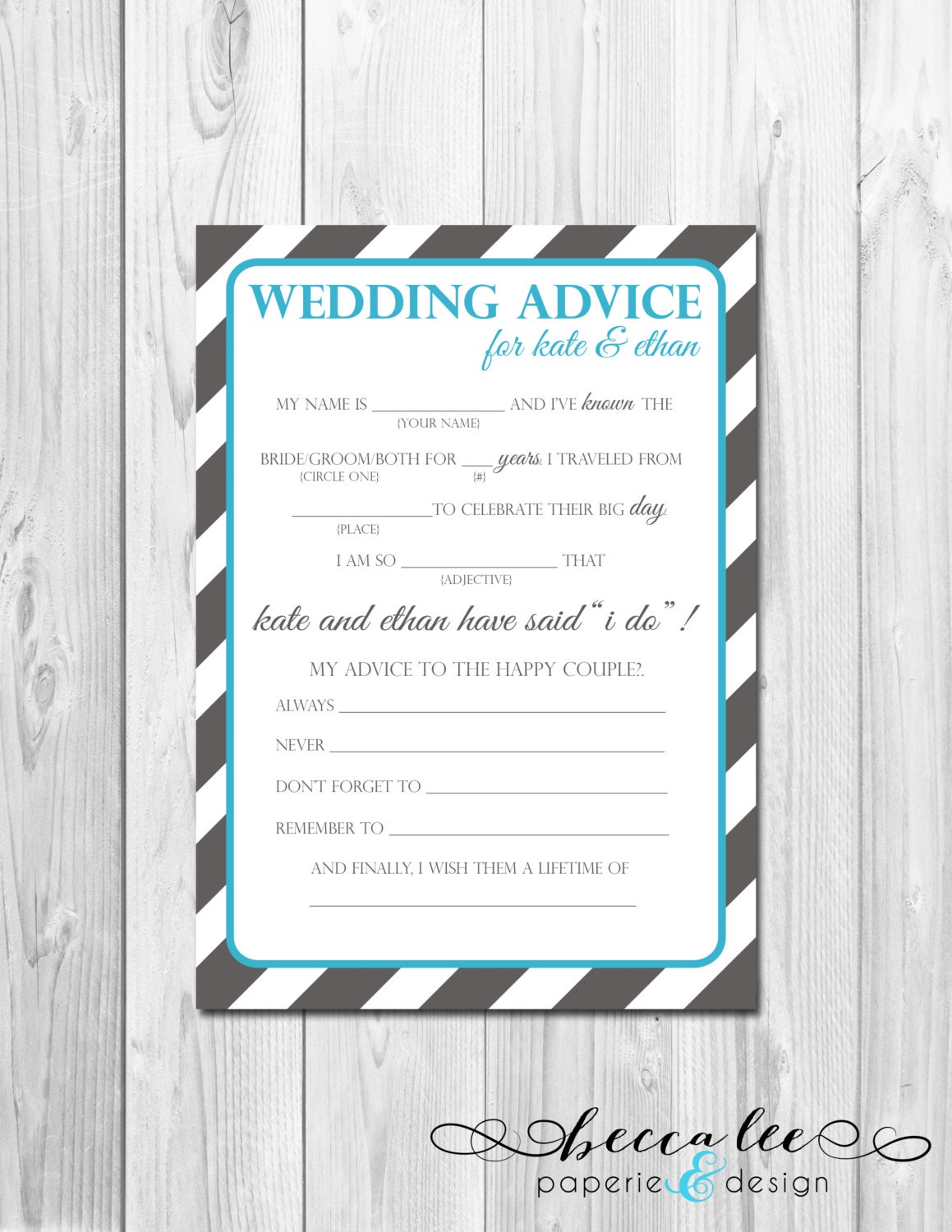Wedding Advice Mad Lib - Stripes - Customizable - Printable Il_570xn