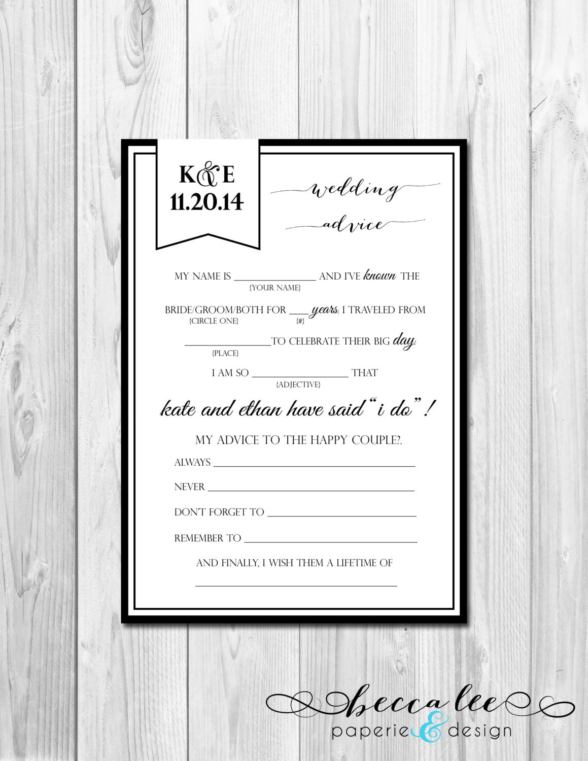 Wedding Advice Mad Lib - Classic Flag - Customizable - Printable Il_570xn
