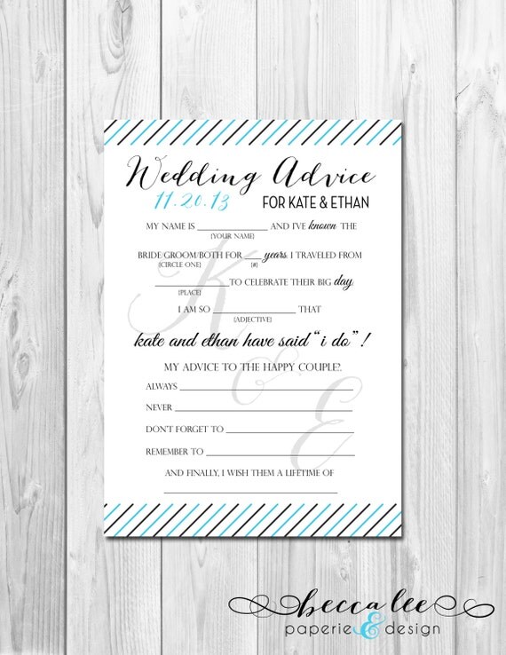 Wedding Advice Mad Lib - Faded Initial Pinstripe - Customizable - Printable Il_570xn