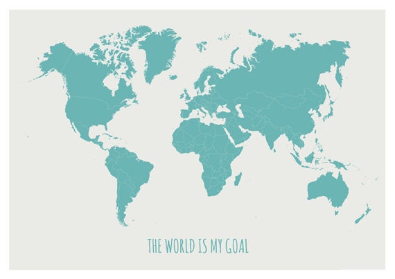 A3 size. World map digital print. The world is my goal. Graphic design. Home decor. - filamentoTGS