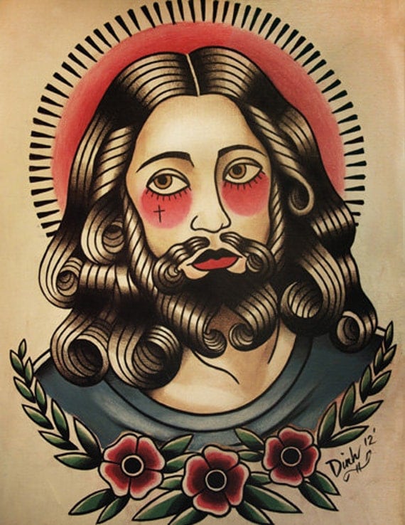 Tattoo Flash Of Jesus | jesus tattoo flash art print by parlortattooprints on etsy Tattoo Flash Of Jesus | jesus tattoo flash art print by parlortattooprints on etsy