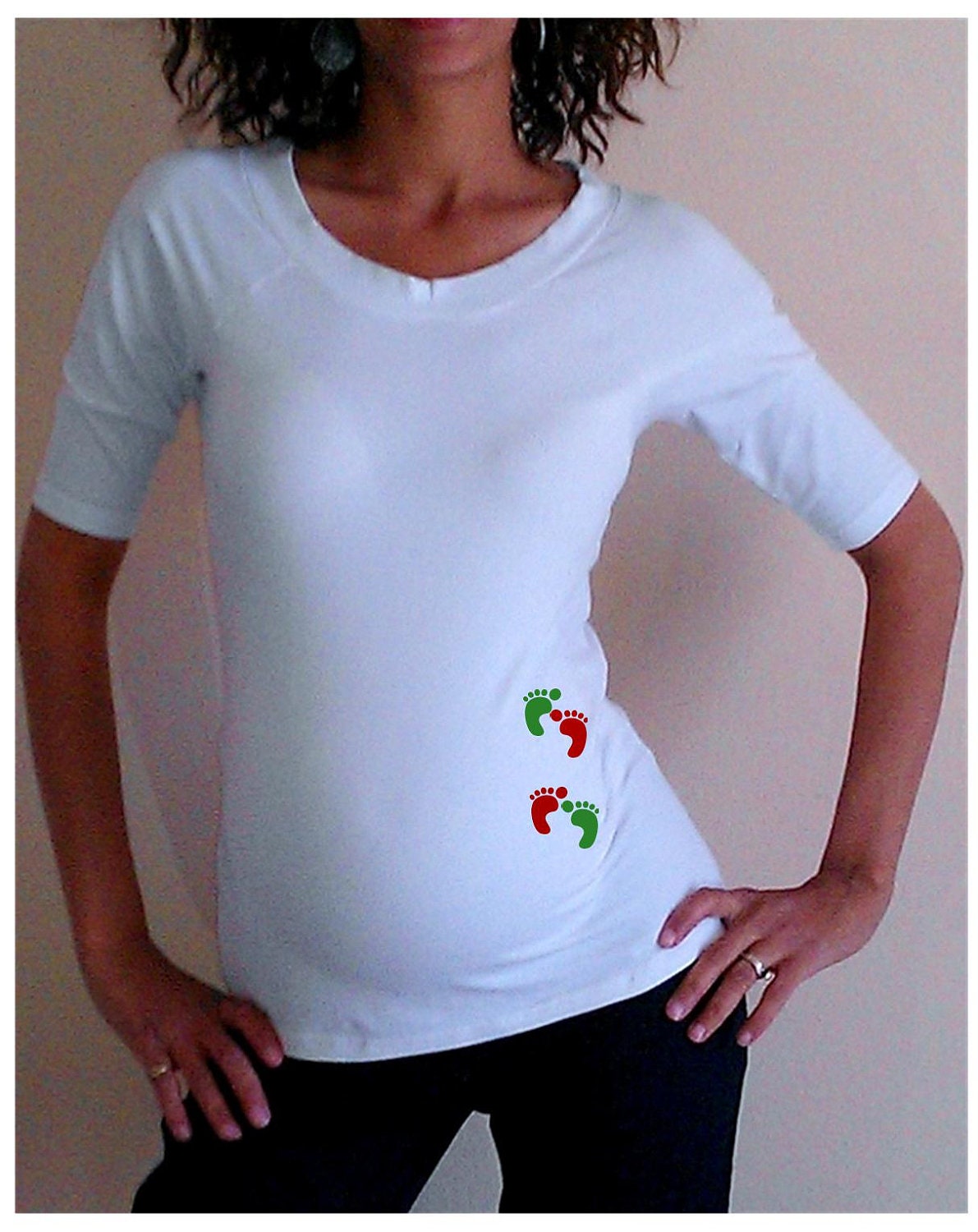 White Christmas Maternity Shirt/Tee/Top cute baby Footprints  3/4 sleeves Choose your Sizes, S,M,L,XL