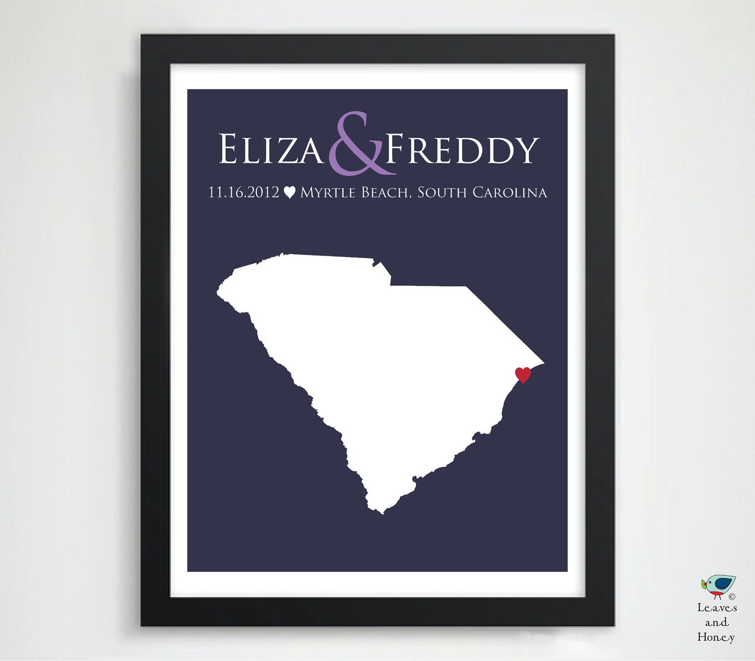 Custom Wedding Location and State Map Art Print / Anniversary or Wedding Present / Bridal Shower Gift / Couples Special Date Art / 8x10