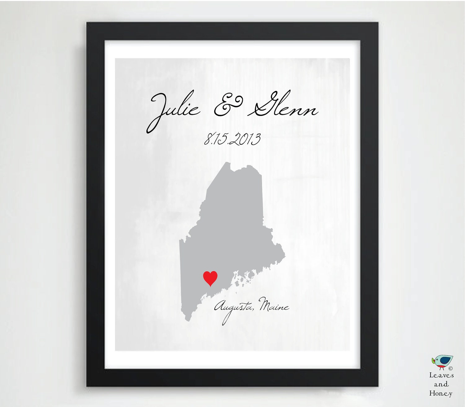 8x10 Gift for Newlyweds / Husband / Him / Her Engagement Gift / Wedding Location State Map / Parents 1st Anniversary Gift