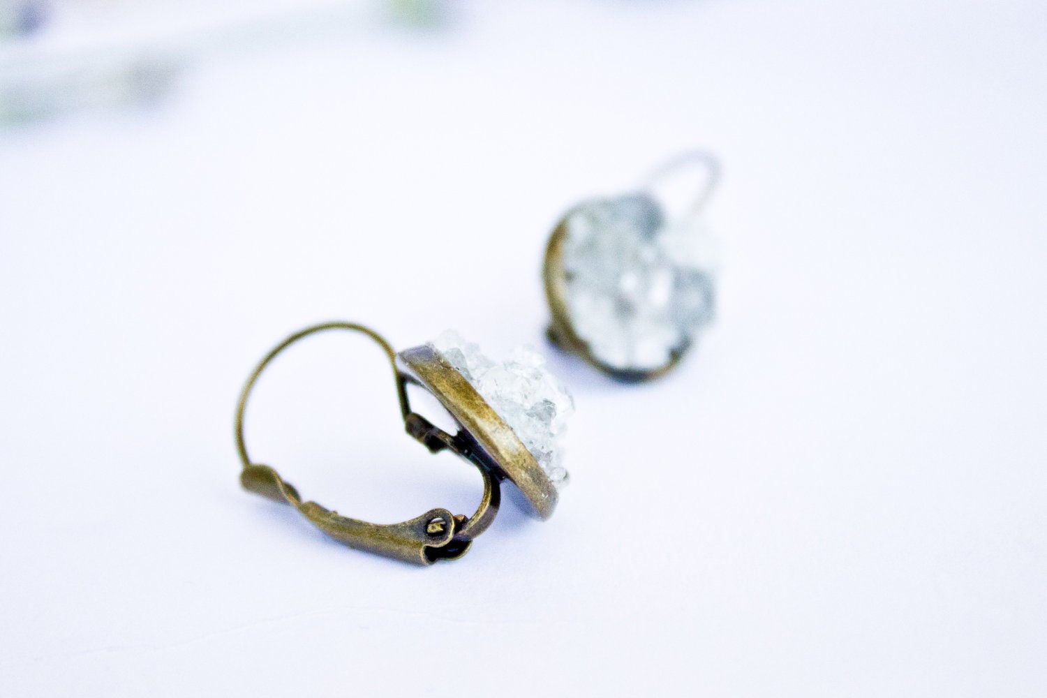 Celestite Spring brass earrings - gemstone earrings
