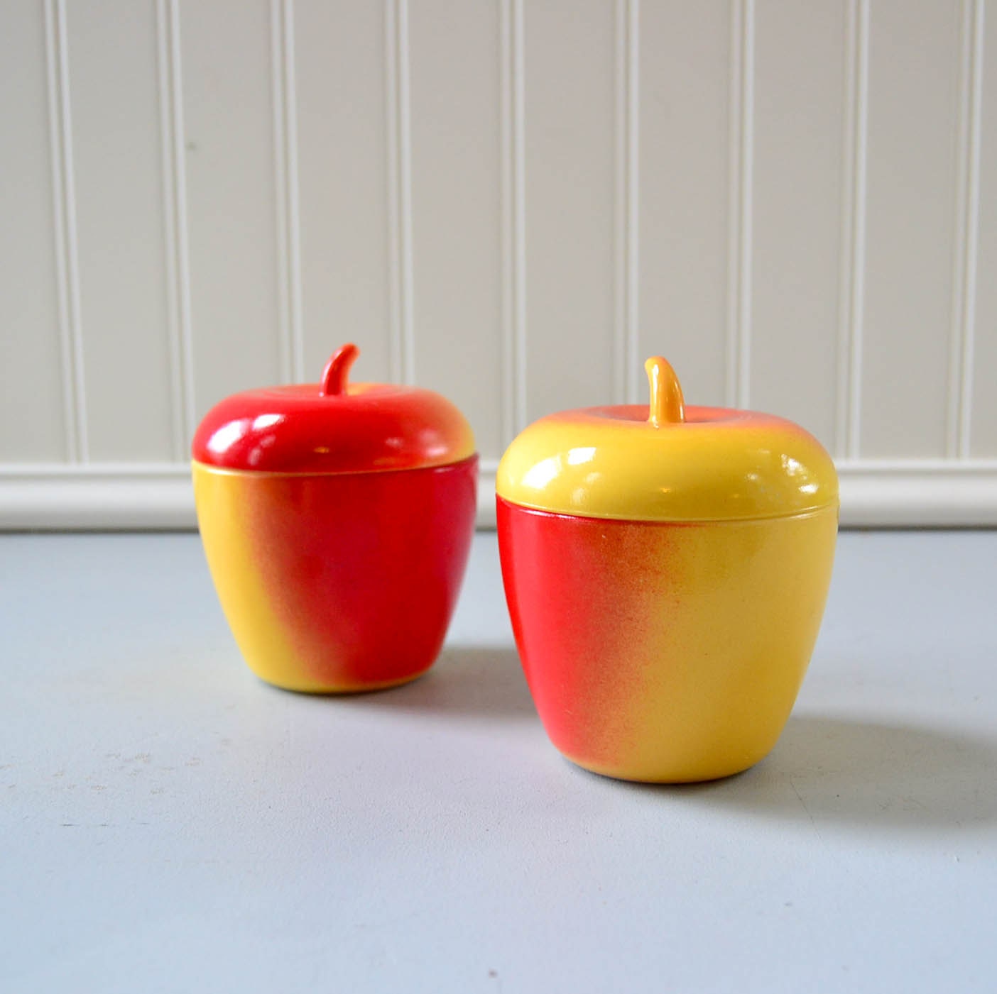 Vintage Glass Apple Jar with Lid Set of 2 by PeachParlorVintage