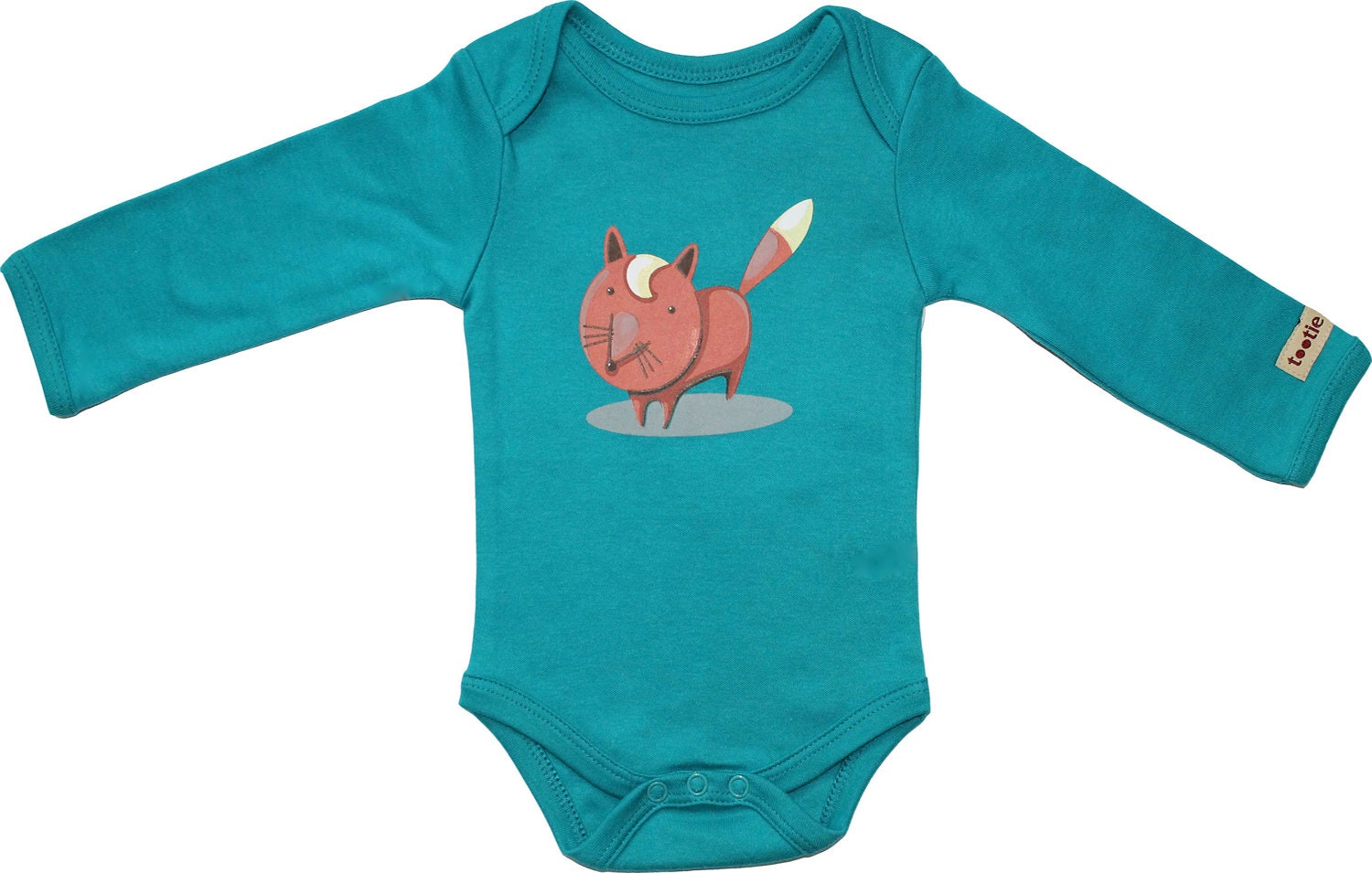 Blue Organic Long Sleeve Onesie With Orange Fox
