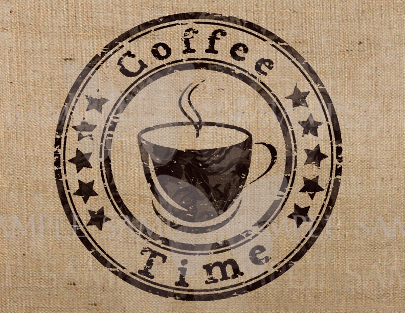 Coffee Time Image Download iron on - Transfer on fabrics Pillows Totes burlap Towels - GraphicsAndMore