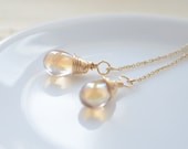 Romantic Earrings Champagne-Colored Glass Drops on 14kt Gold Filled Ear Thread