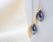 Autumn Leaves Onyx Crystal Drops 14kt Gold Filled Ear Thread Earrings