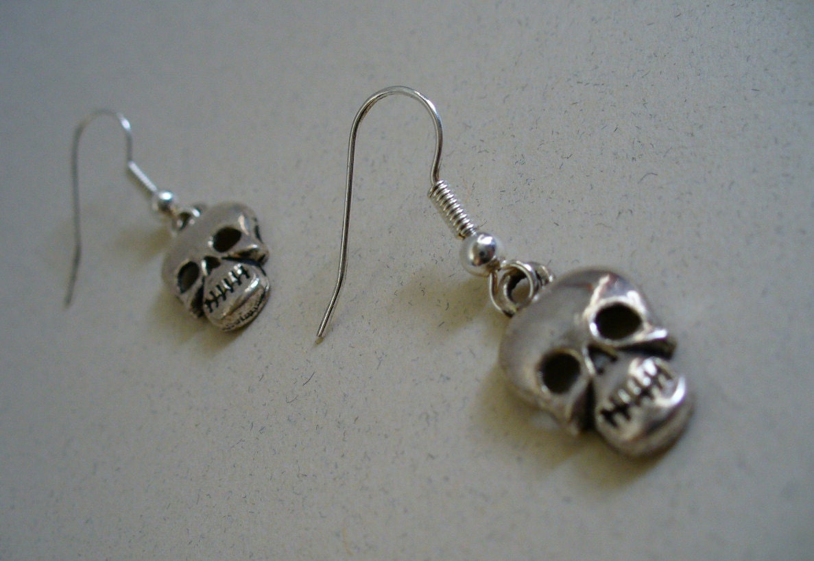 Skull Charm Earrings - Spooky Kitsch, Creepy Skull, Gothic, Sinister Skeleton, Pirate Accessory