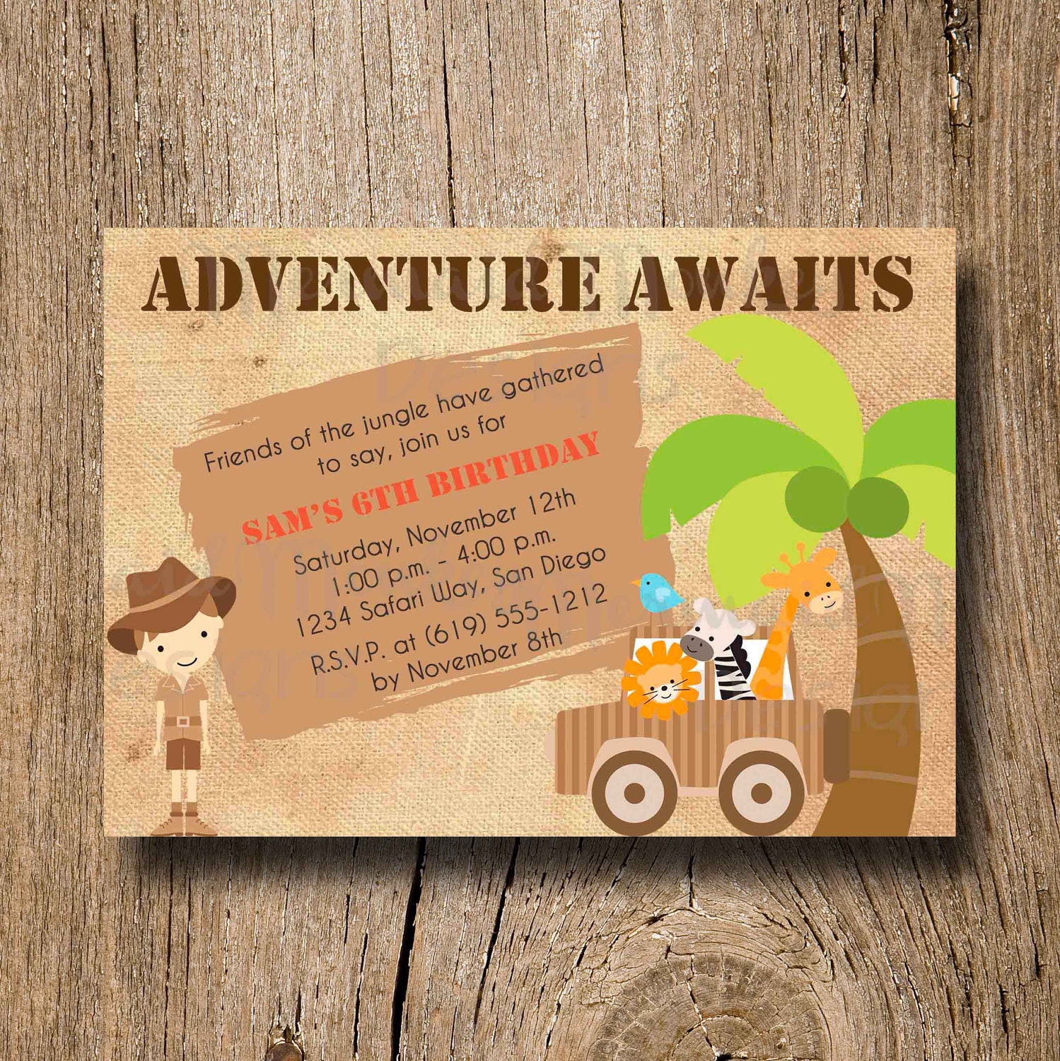 Jungle Safari Birthday Invitation - Adventure Birthday Invitation - Party Invitation - Boy Girl - Sam