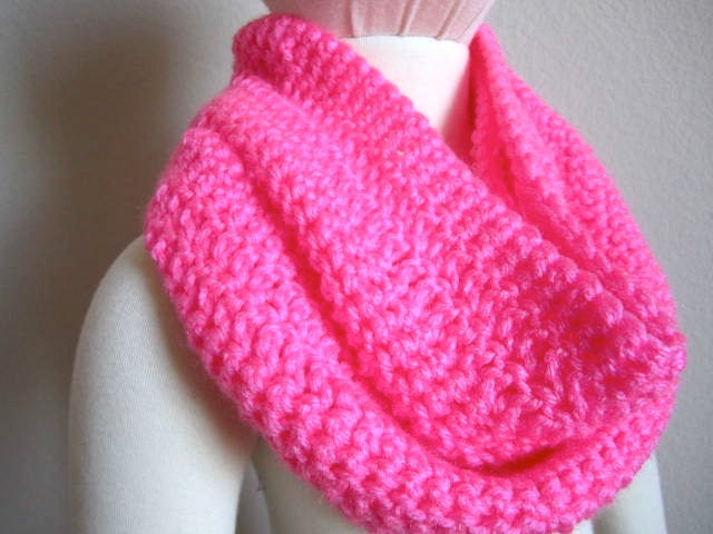 Neon pink crochet infinity scarf