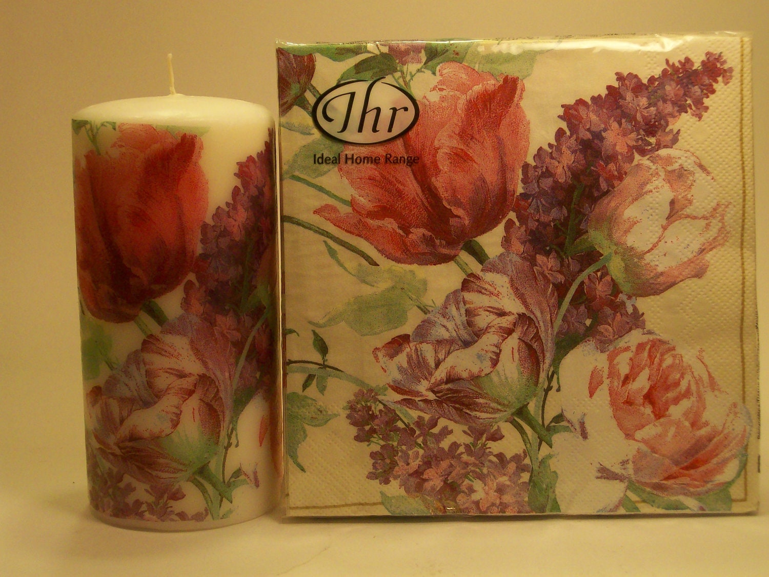 Hand Decorated Candle w/Matching Napkins