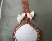 Long brown and yellow seashell macrame hemp necklace