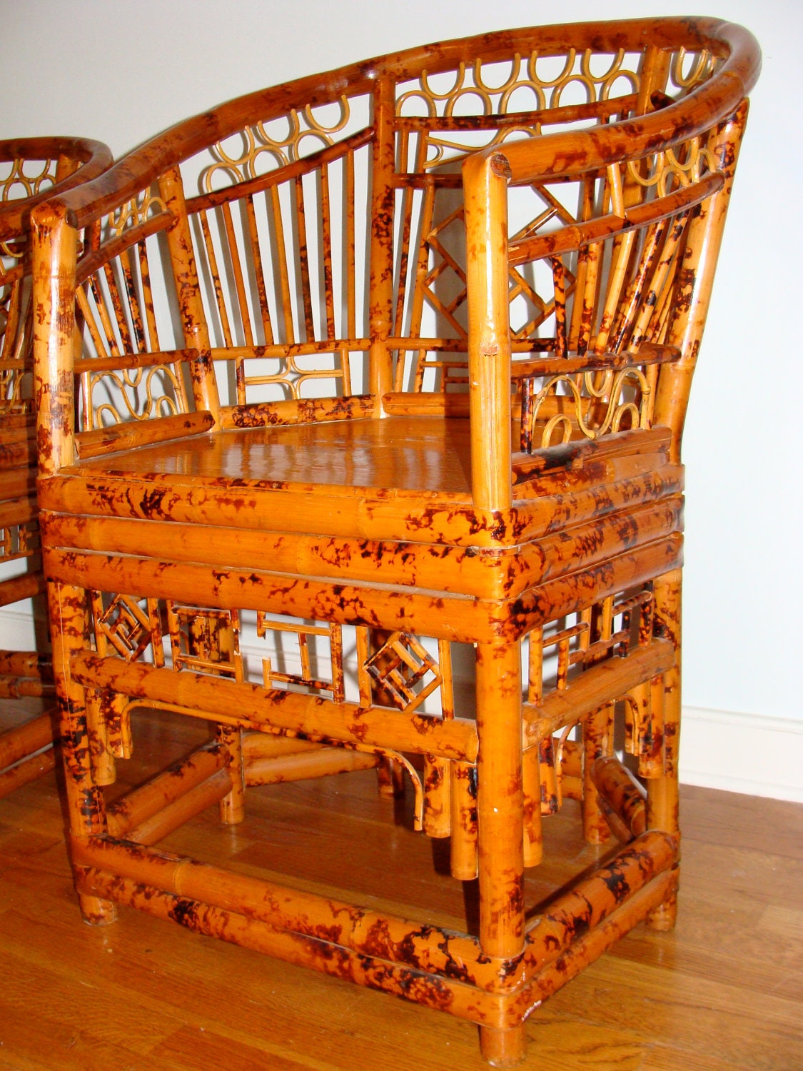 RESERVED for Nancy  PAIR of Large Chinese Chippendale Bamboo Arm Chairs CHINOISERIE