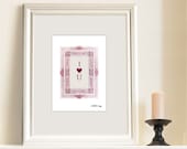 I love you 5x7 Vintage ephemera pink burgundy tan shabby chic cottage style wall art print Wedding Anniversary artwork home décor