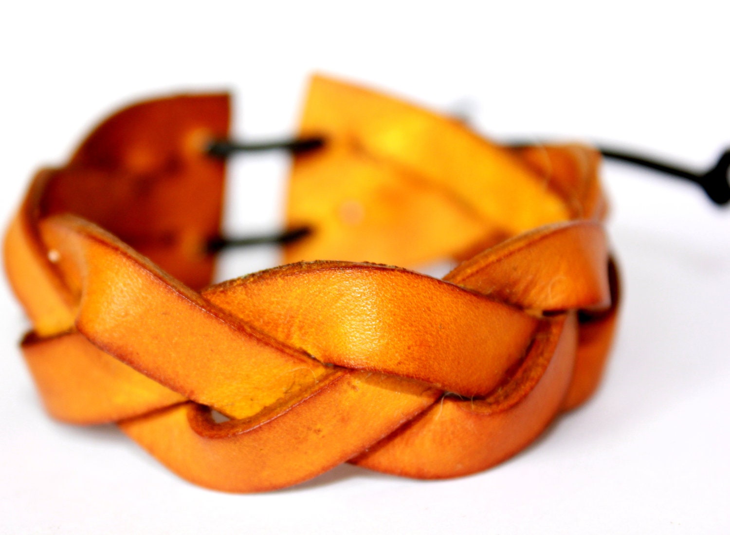 HANDMADE LEATHER BRACELET braided  leather cuff  brown leather