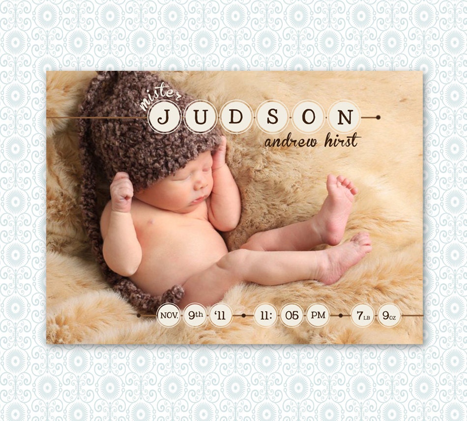 Birth Announcement - 5 x 7 Vintage Circles  - Digital