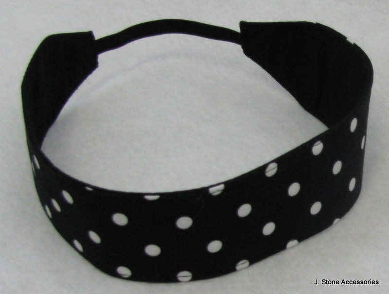 Women's Headband, Black with White Polka Dots Reversible Headband