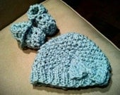 Hand Knit Hat and Crochet Baby Bootie Set