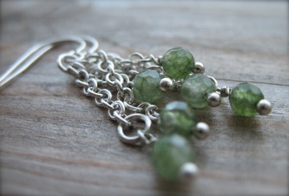 Green Onyx Earrings, Sterling Silver, Dangle Earrings