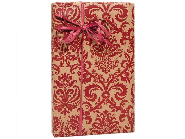 Red Flourish Kraft Gift Wrap - 24" x 120" Roll