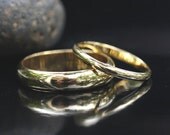 Wedding Band Set 14k Yellow White or Rose Gold Half Rounded High Polish finish 4mm and 2.5mm