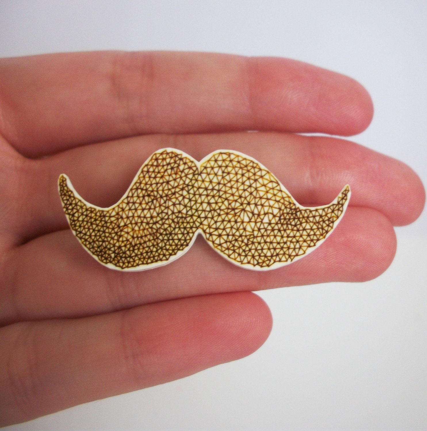 Orange moustache geometric illustrated plastic brooch.ginger facial hair.mustache pin badge.
