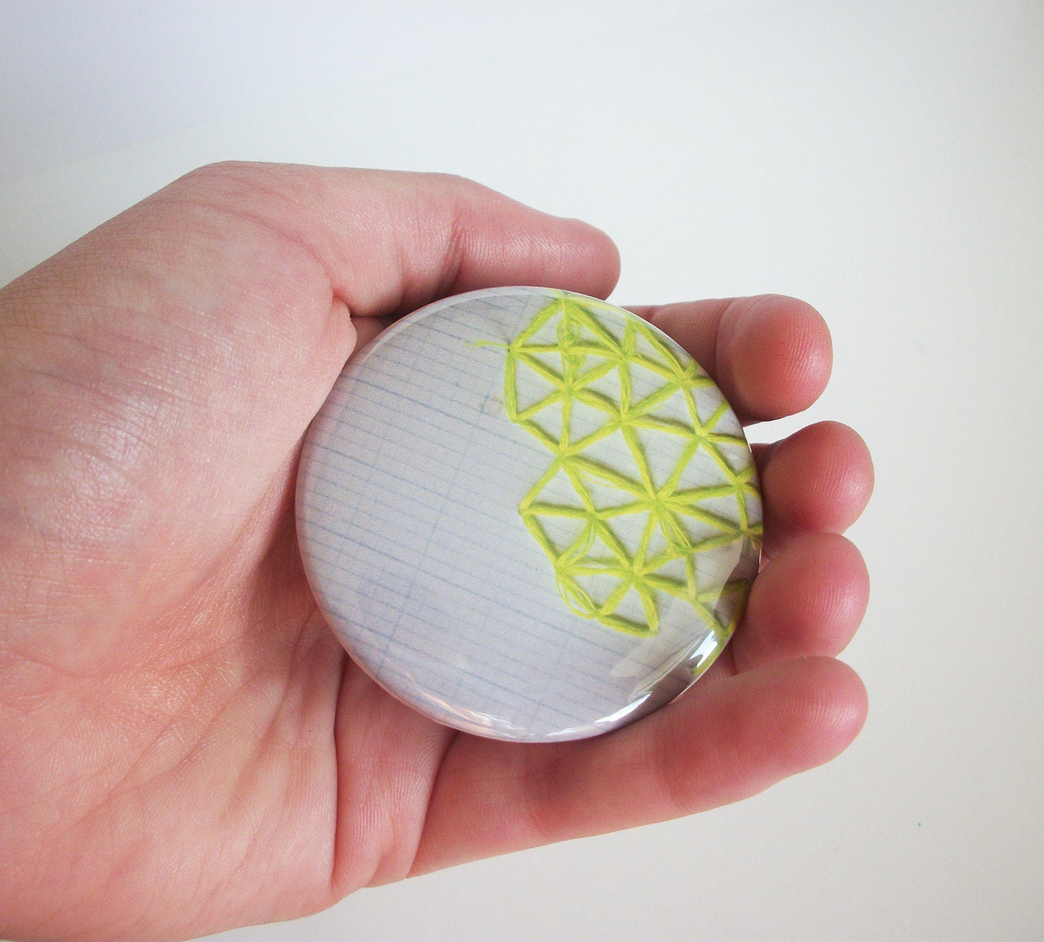 Bright neon geometric pocket mirror. unique design embroidered gift.indie compact mirror.geometric yellow pocket mirror.
