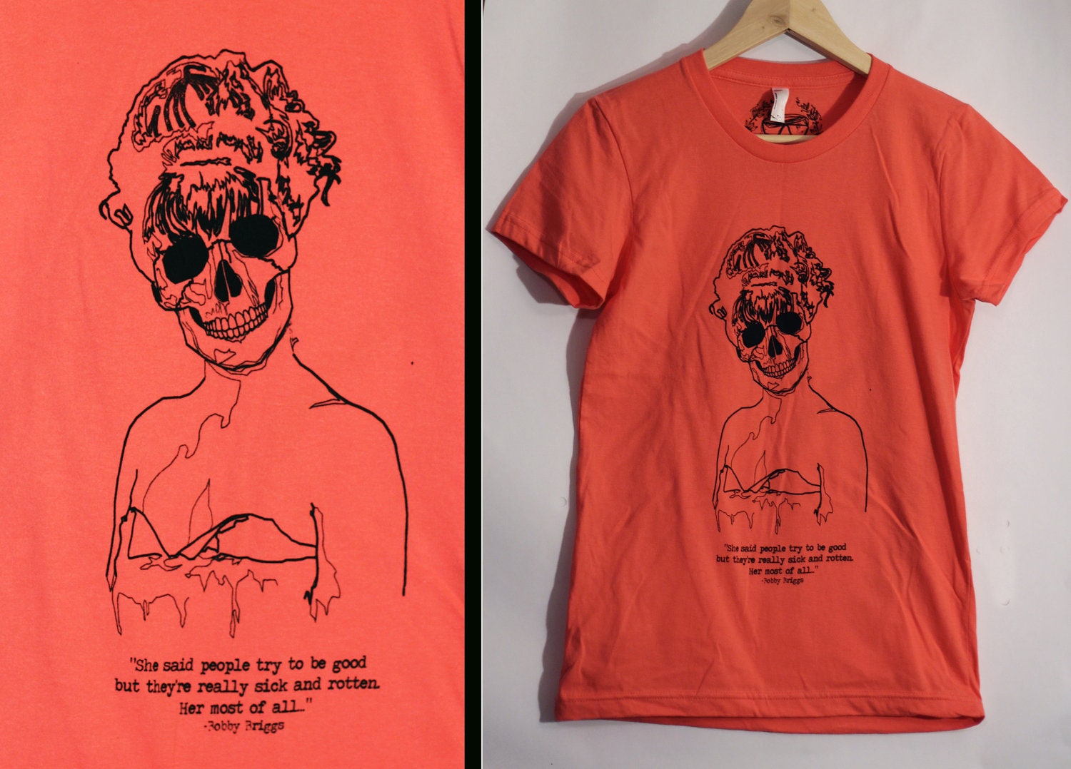 Twin Peaks Laura Palmer Skeleton T-Shirt Design (Coral Women's Medium)