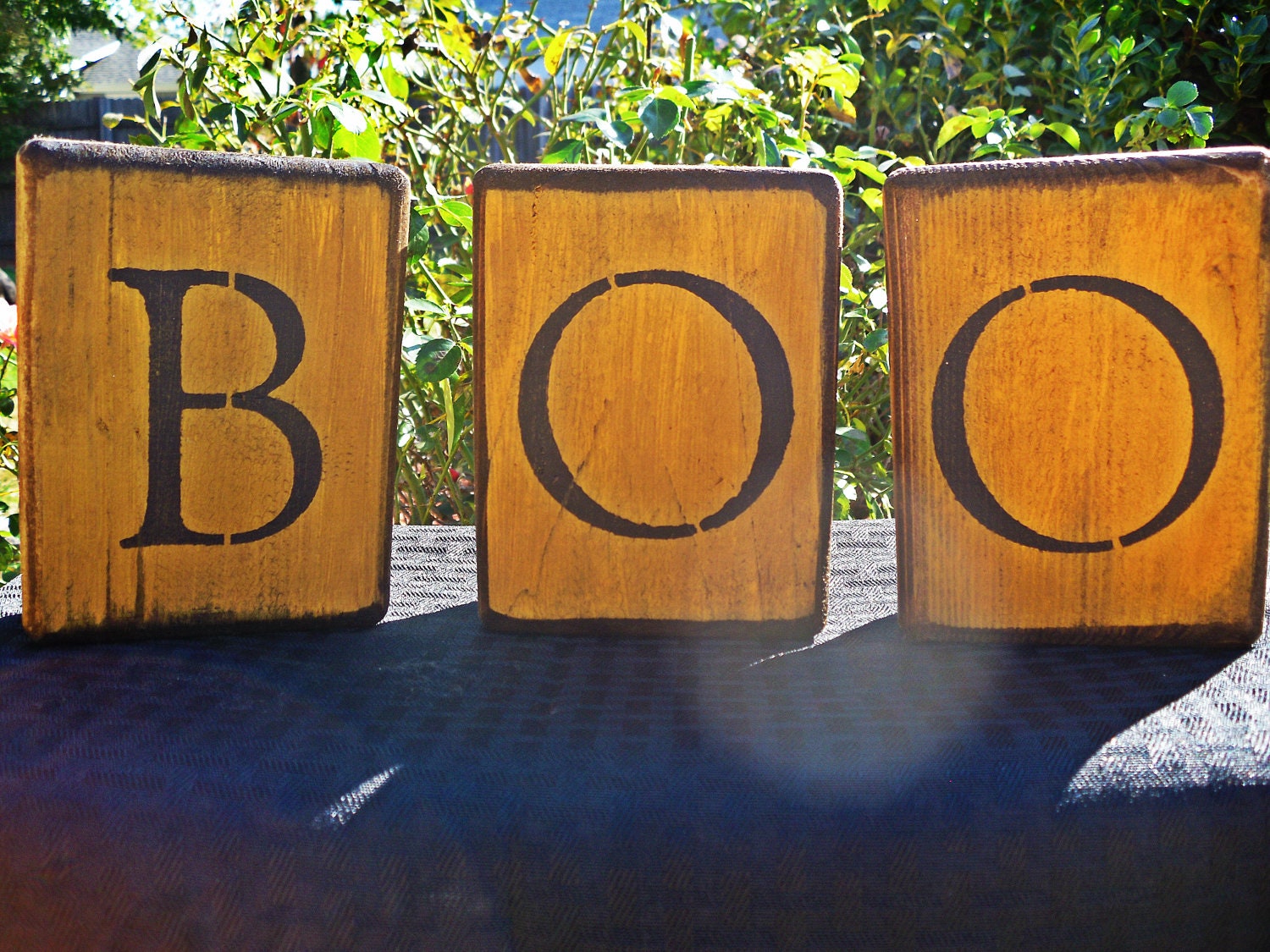 wooden halloween blocks, boo, orange and black, halloween decoration