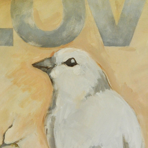 Bird Painting Large - Vintage Modern - 24 x 30 Inches - Mixed Media - Shabby Chic - Cottage Style