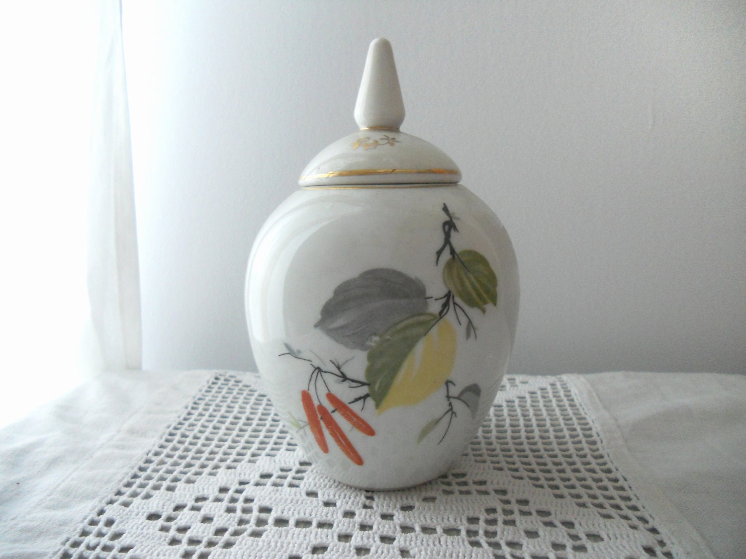 Soviet Vintage Porcelain jar with a lid Retro kitchen Home decor from 1960s