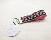 FREE SHIPPING - Key Fob Wristlet - Chocolate Brown - Pink - Pretty Little Flowers